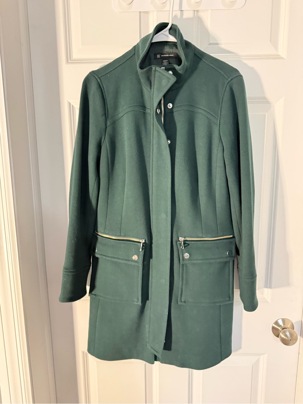 INC International Concepts Dark Green Stand-Collar Zipper Coat - NWOT